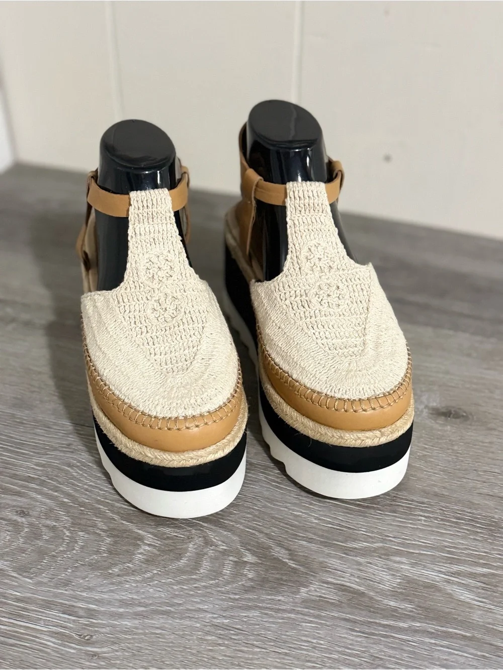 Free People Cream Crochet Espadrille Platform Sandals Size 7.5